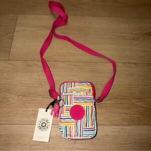 Kipling Multicolor Stripe Adj Crossbody Cell Phone Holder Bag Handbag Purse NEW